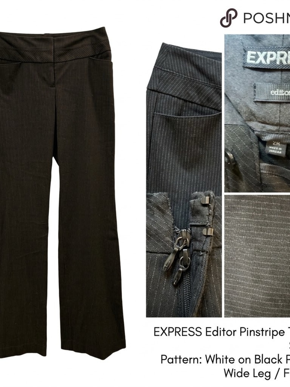 Express Black Pinstripe Wide-Leg Trousers